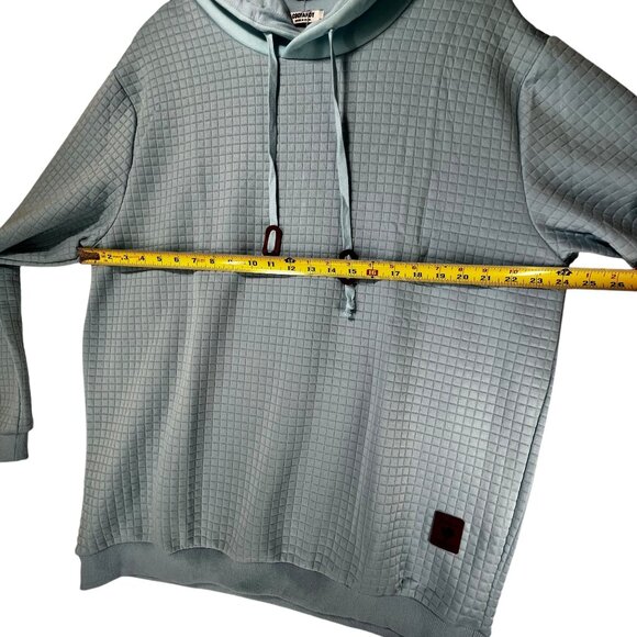 NEW Coofandy XL Light Blue Grid Pattern Hoodie Drawstrings Faux Leather Patch - Picture 9 of 10